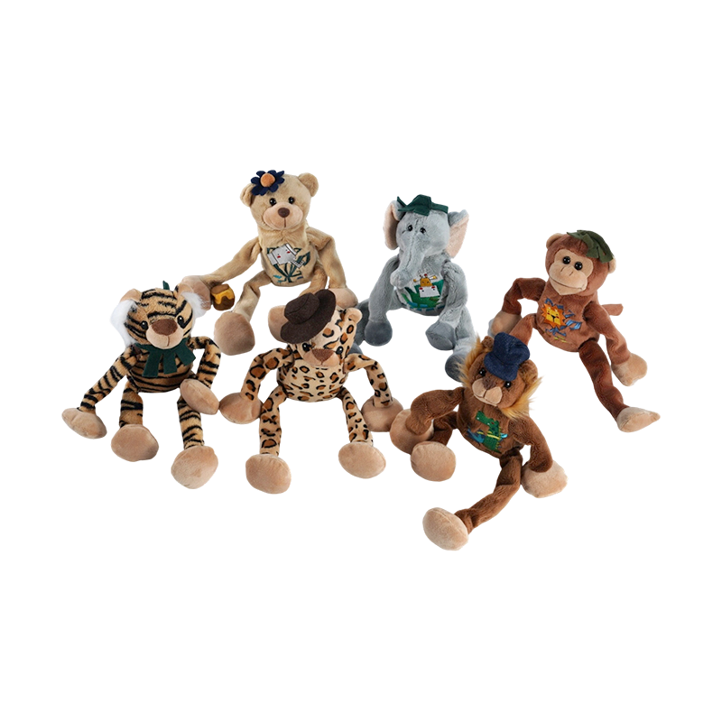 STA0876-1 Shaking Forest Six-Style Plush Toys – Leopard, Bear, Tiger, Lion, Monkey, Elephant