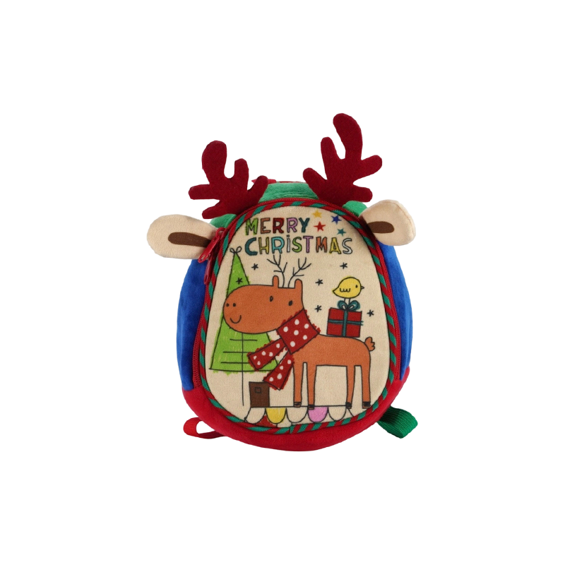 Christmas Reindeer Print Kids Plush Fabric Backpack