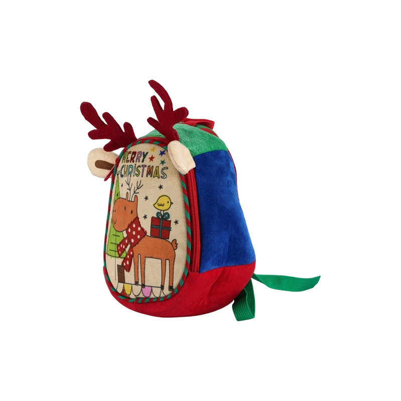 Christmas Reindeer Print Kids Plush Fabric Backpack