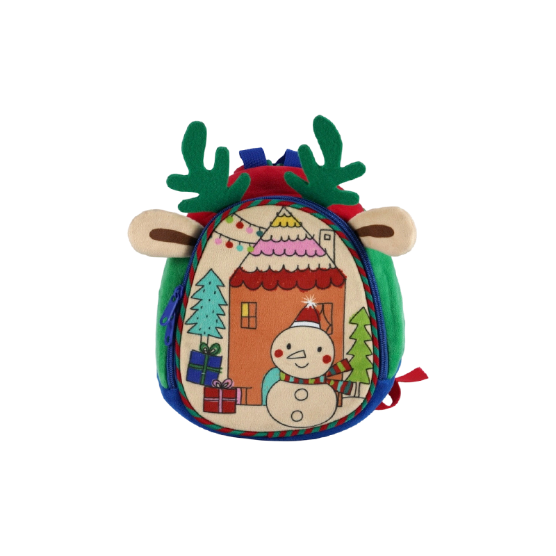 Christmas Snowman Print Kids Plush Fabric Backpack
