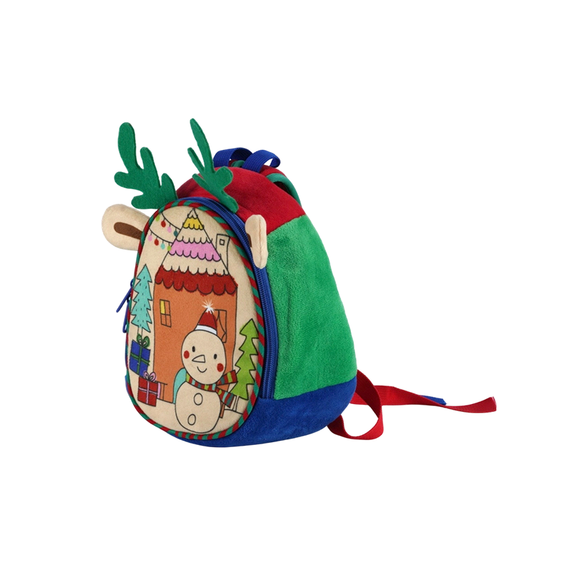 Christmas Snowman Print Kids Plush Fabric Backpack