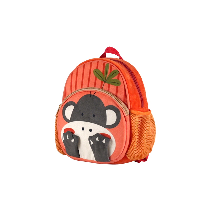 Monkey pattern Plush Fabric Kids Backpack (Super Soft)