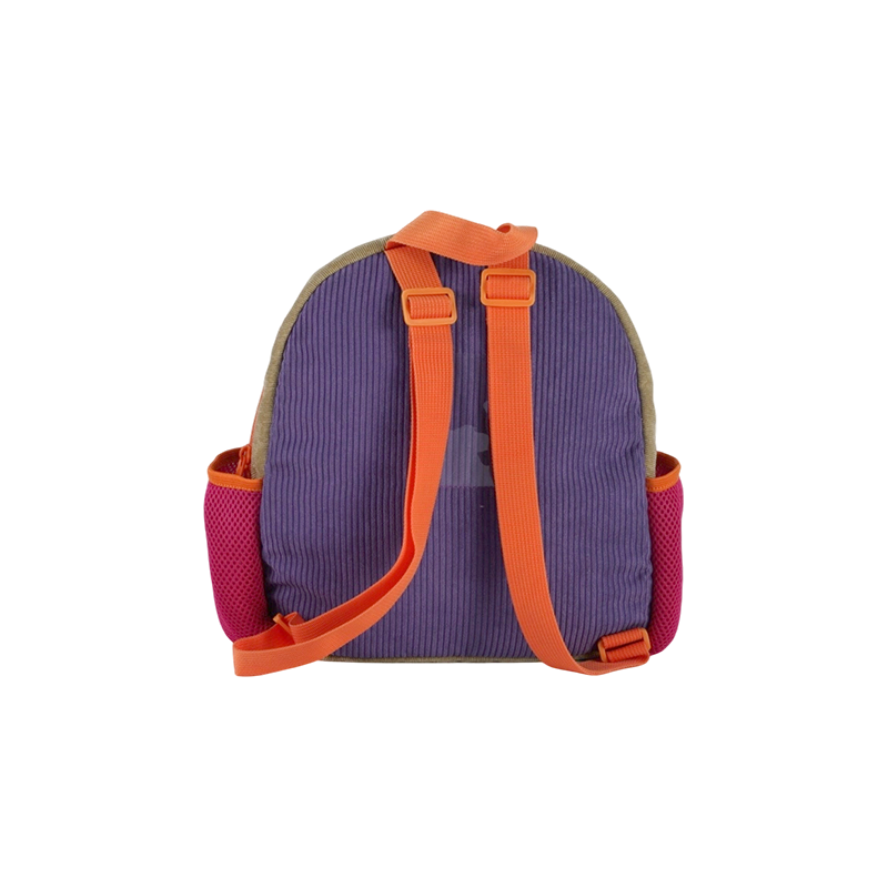 Floral & Bird Striped Print Kids Backpack (Corduroy)