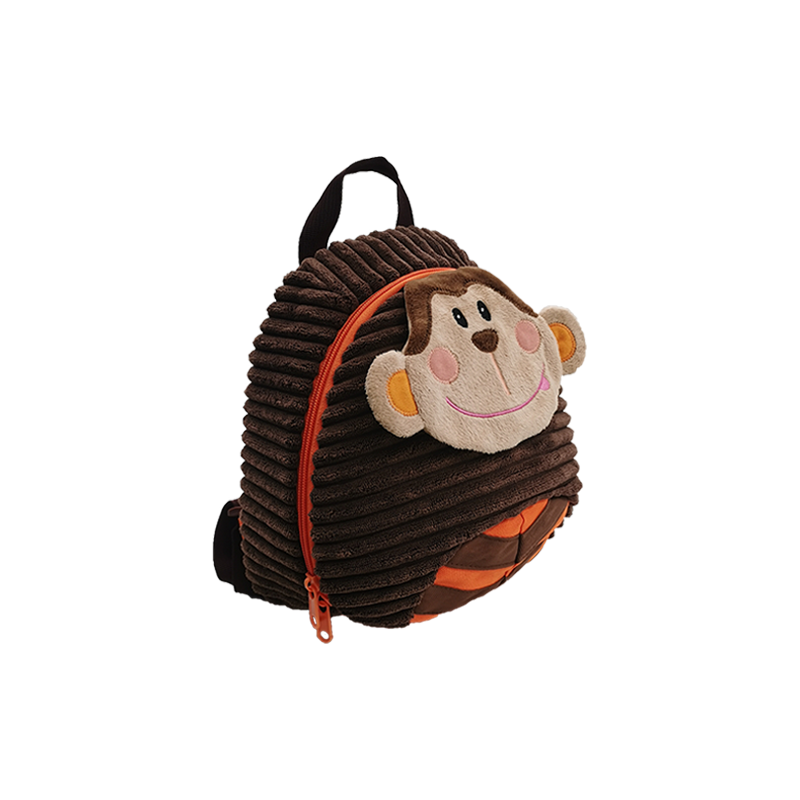 Fine-wale Corduroy Monkey-Shaped Kids Backpack for Boys
