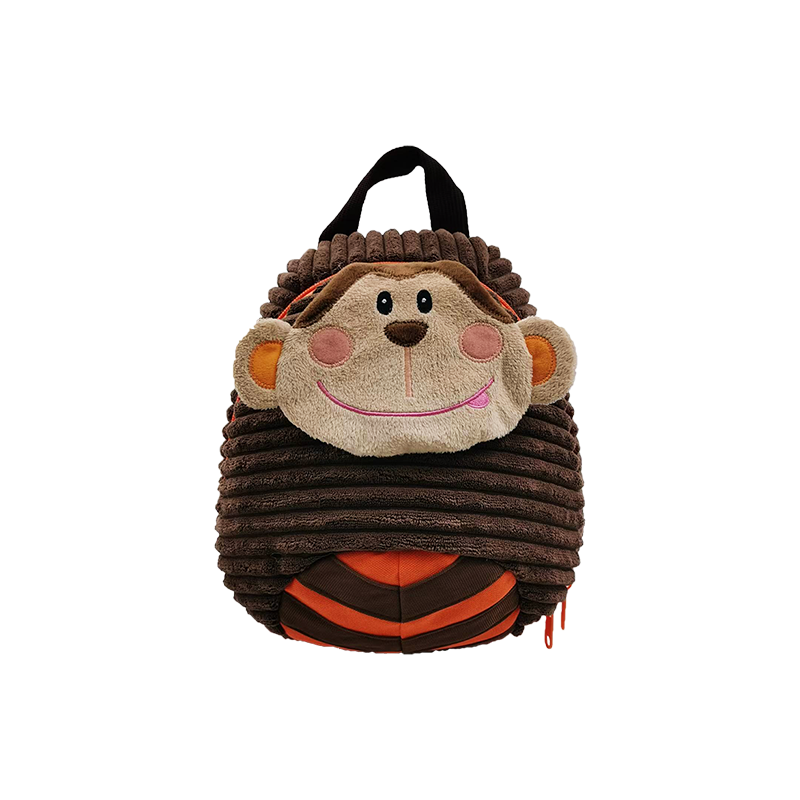 Fine-wale Corduroy Monkey-Shaped Kids Backpack for Boys